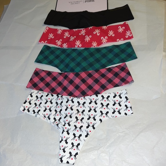 (S) 5pk Holidays Victoria's Secret THONG No Show Panties - Picture 3 of 10